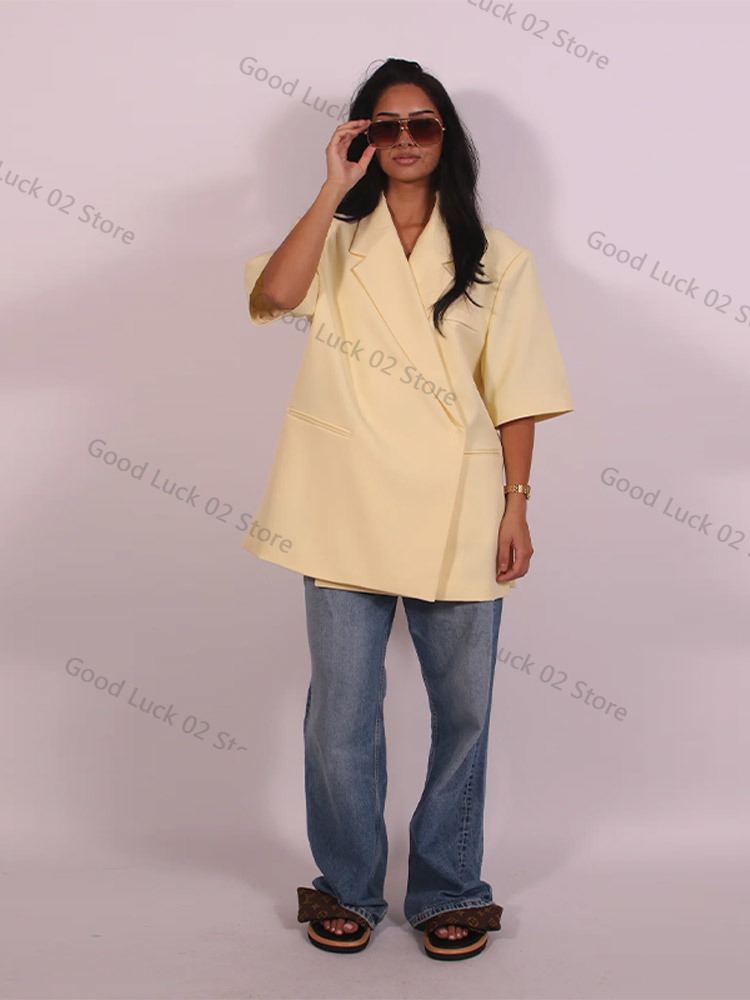 カジュアルレディースブレザーコート半袖ターンダウンカラーポケ - Blazer Women Oversized のレビューと価格