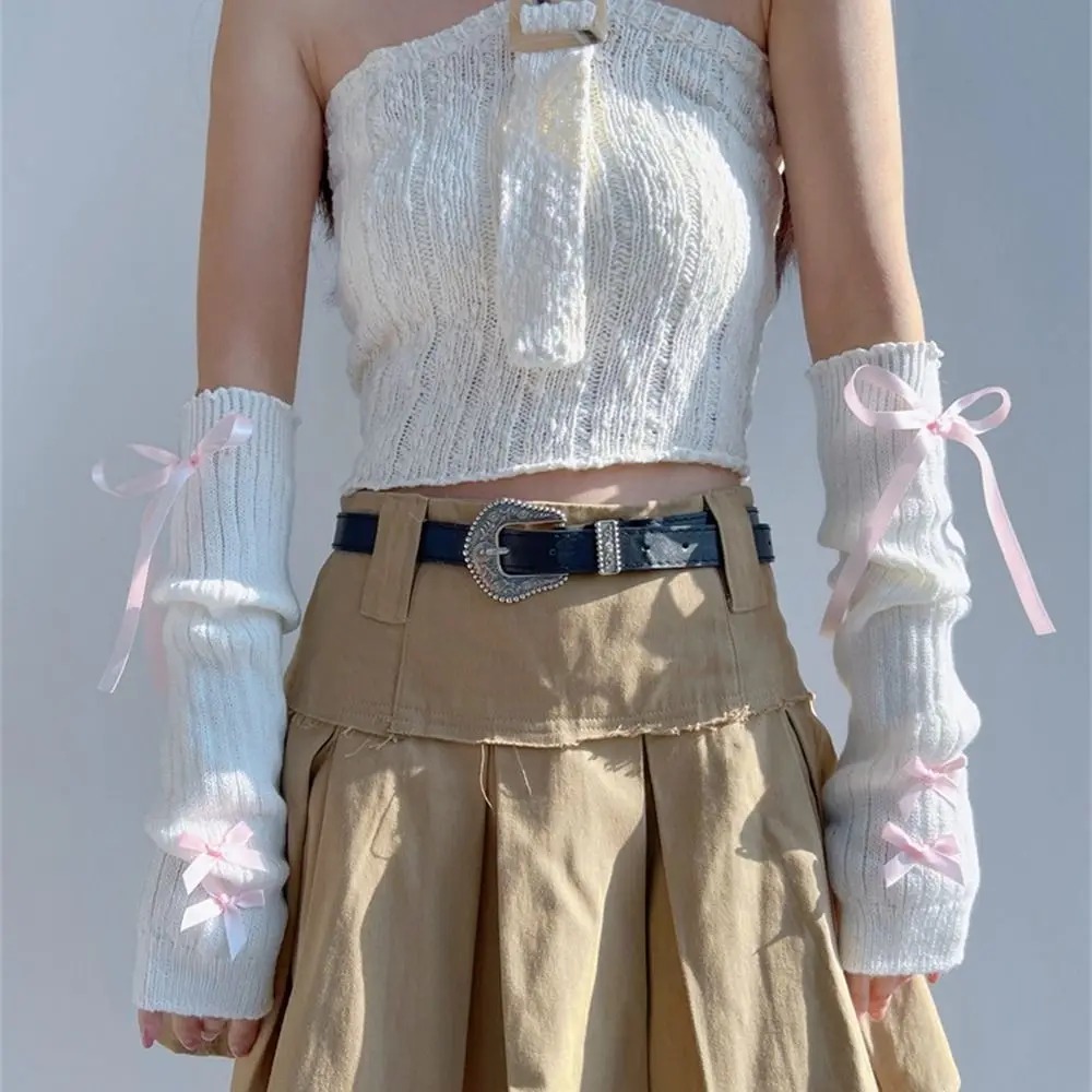 ストリート弾性ニット弓アームスリーブ Y2K バレエスタイル - Women'S Fashion Gloves のレビューと価格