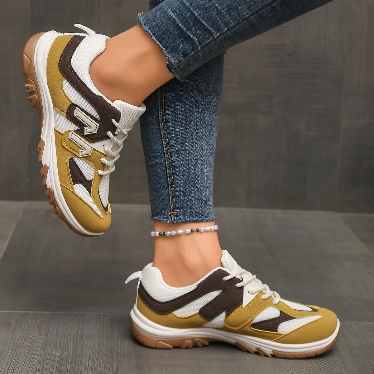 ファッショングレーイエローミックスカラー滑り止めハイキングシ - Women'S Yellow Fashion Sneakers のレビューと価格
