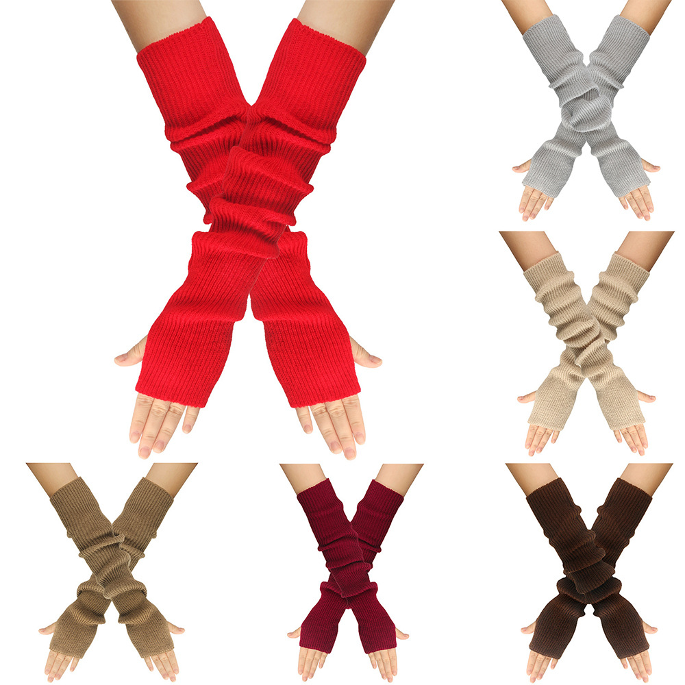 秋と冬のニット手袋女性用暖かい無地アクリルエクステンデッドア - Women'S Fashion Gloves のレビューと価格