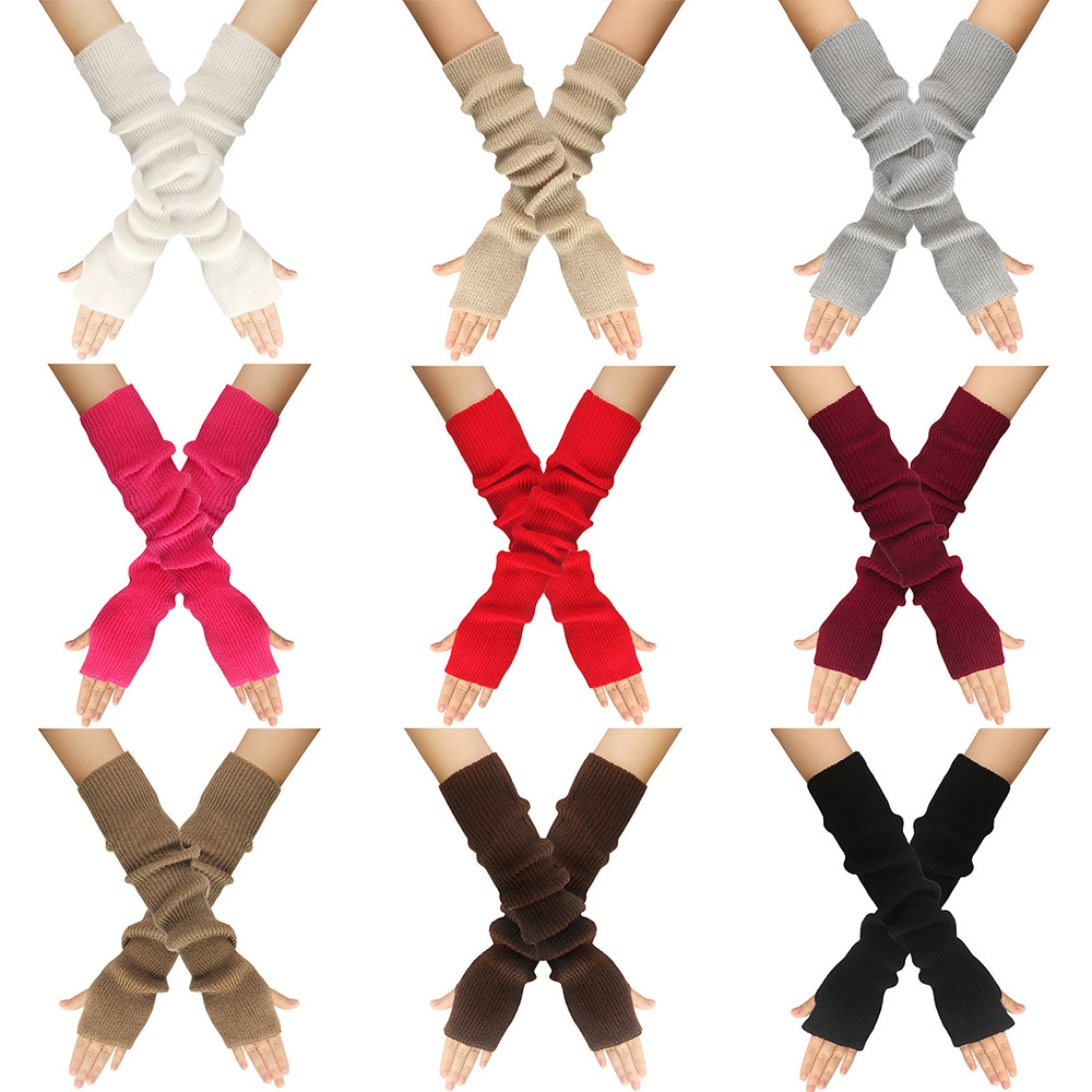 秋と冬のニット手袋女性用暖かい無地アクリルエクステンデッドア - Women'S Fashion Gloves のレビューと価格