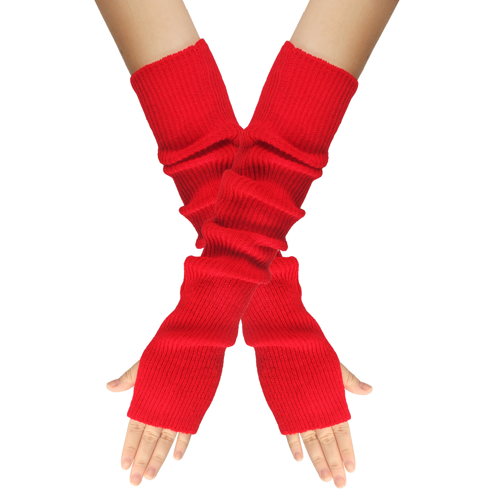 秋と冬のニット手袋女性用暖かい無地アクリルエクステンデッドア - Women'S Fashion Gloves のレビューと価格