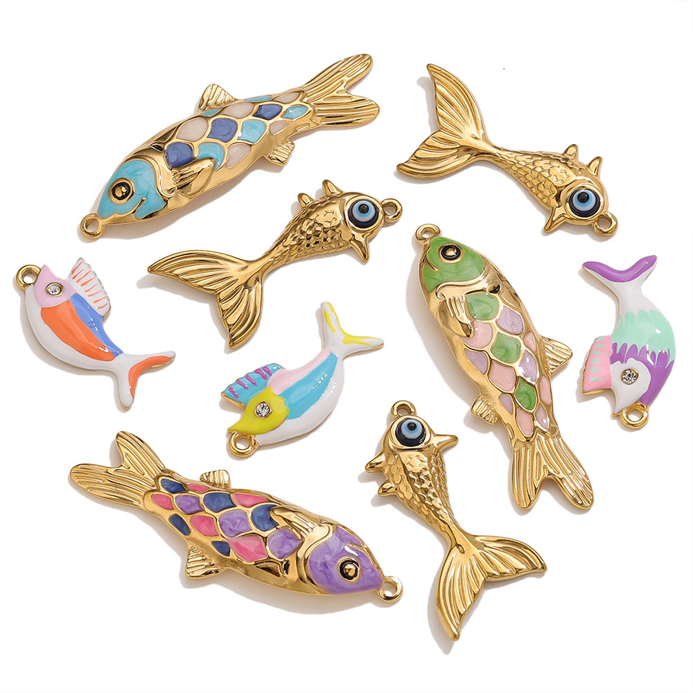 2-3 個ステンレス鋼かわいいゴールデンエナメル魚チャーム  - Women'S Fashion Earrings のレビューと価格