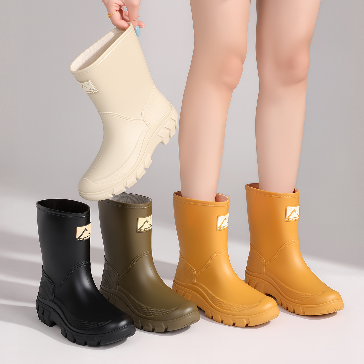 レディースミッドカーフフリース裏地付きレインブーツ 防水保温 - Women Fashion Online のレビューと価格