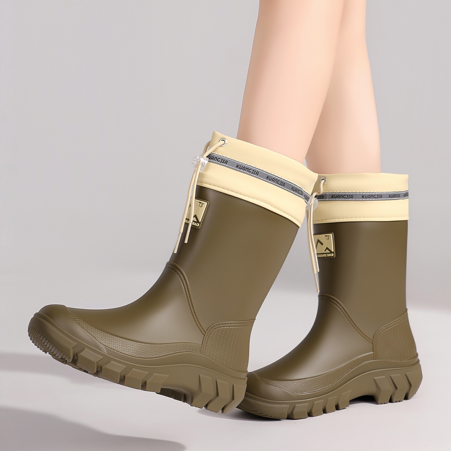 レディースミッドカーフフリース裏地付きレインブーツ 防水保温 - Women Fashion Online のレビューと価格