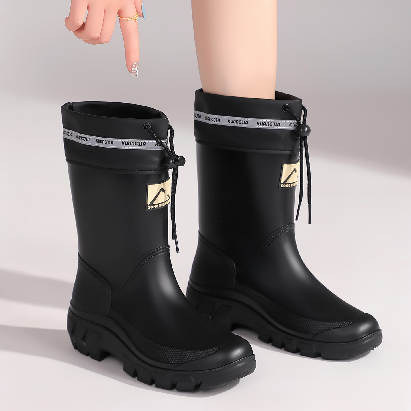 レディースミッドカーフフリース裏地付きレインブーツ 防水保温 - Women Fashion Online のレビューと価格
