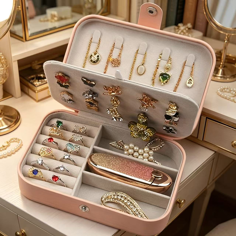 パーソナライズカスタマイズポータブルボタン式ジュエリーボック - Women'S Fashion Earrings のレビューと価格