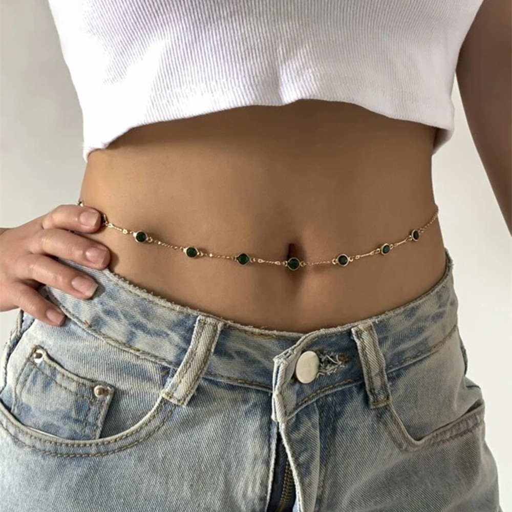 女性のための腹の形をしたチェーン,薄い緑の石のチェーンが付い - Women'S Y2K Fashion Aesthetic のレビューと価格