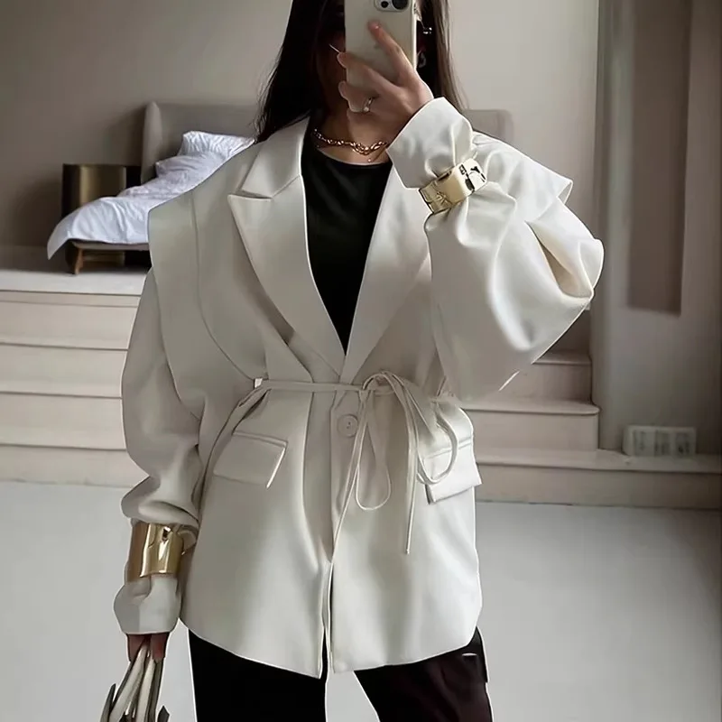 特大ブレザージャケット女性カジュアルソリッドターンダウンカラ - Blazer Women Oversized のレビューと価格