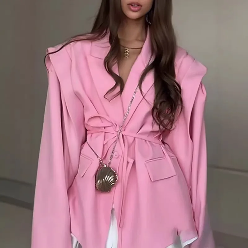 特大ブレザージャケット女性カジュアルソリッドターンダウンカラ - Blazer Women Oversized のレビューと価格