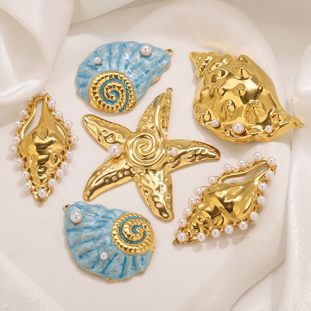 1 個大巻貝ヒトデシェルエナメル模造真珠ゴールデンチャームジ - Women'S Fashion Earrings のレビューと価格
