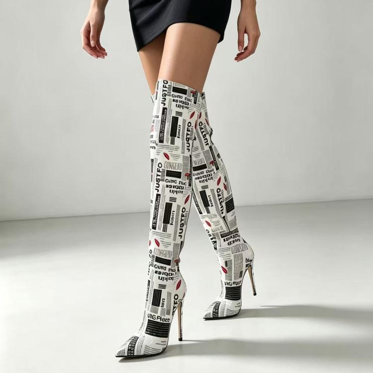 2026年秋冬 レディース新聞柄プリントニーハイヒール、ファ - Women'S Fashion Winter 2026 のレビューと価格